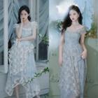 Cap-sleeve Floral Print Lace Trim Blouse / Midi A-line Skirt / Cap-sleeve A-line Dress / Set (various Designs)