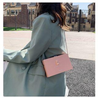 Faux Leather Lettering Box Crossbody Bag