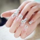 Embellished Faux Nail Tips 339 - Glue - Glitter Silver - One Size