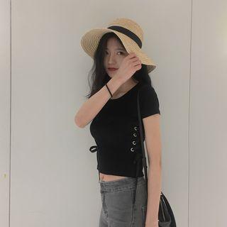 Lace-up Side Cropped Short-sleeve T-shirt
