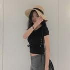 Lace-up Side Cropped Short-sleeve T-shirt