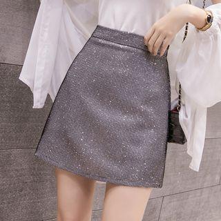 Mini Rhinestone A-line Skirt