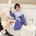 Striped Panel Shirtdress With Sash