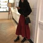 Long-sleeve T-shirt / Asymmetric Midi A-line Skirt / Set