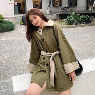Buttoned Tie Waist Trench Coat