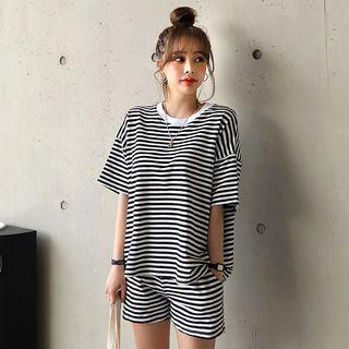 Set: Ringer Stripe T-shirt + Sweat Shorts