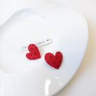Heart Sterling Silver Ear Stud 1 Pair - Silver Needle - Red - One Size