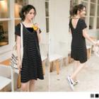 Mock Two Piece Cutout Back Stripe Dress
