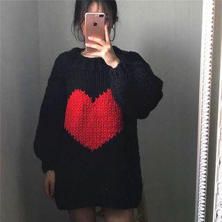 Heart Print Chunky Knit Sweater