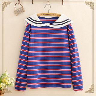 Sailor-collar Striped Long-sleeve Top