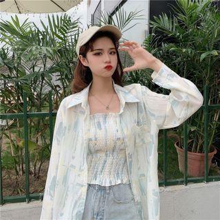 Long-sleeve Tie-dye Shirt / Shirred Camisole Top