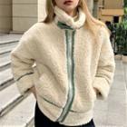 Buckled Fleece Zip Jacket Off White - One Size