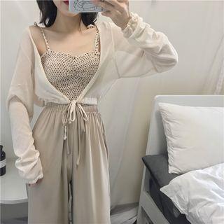 Dot Camisole Top / Light Jacket / High-waist Loose-fit Pants