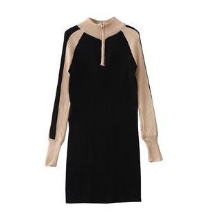 Mock Neck Long-sleeve Raglan Knit Dress