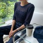 Elbow-sleeve Boucl  Knit Top