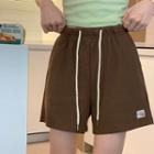 High-waist Plain Waffle Drawstring Shorts