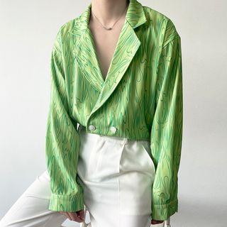 Marble Print Double-breasted Blazer