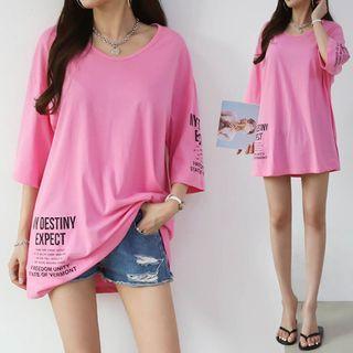 2/3-sleeve Lettered T-shirt