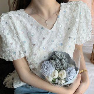 Short-sleeve Lace T-shirt White - One Size