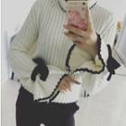Bell-sleeve Mock-neck Bow Loose-fit Sweater