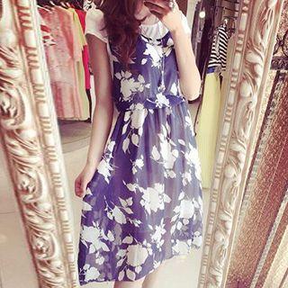 Mock Two-piece Floral Print Cap Sleeve Dress