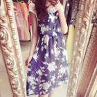 Mock Two-piece Floral Print Cap Sleeve Dress
