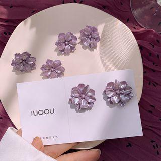 Resin Flower Earring 1 Pair - 925 Silver - Purple - One Size