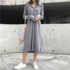 Plain Long-sleeve Loose-fit Hooded Dress