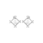 Sterling Silver Fashion Simple Geometric Diamond Freshwater Pearl Stud Earrings Silver - One Size