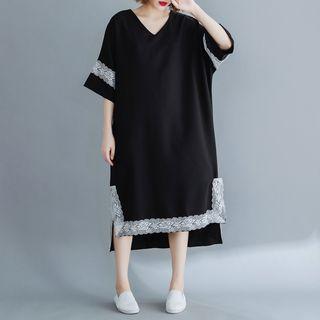 Lace Trim V-neck Medium Maxi Dress