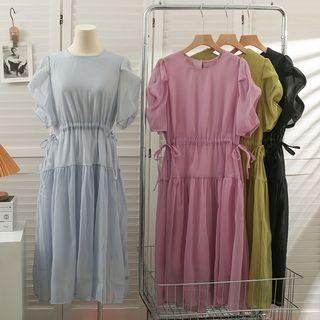 Drawstring-waist Plain Midi Dress