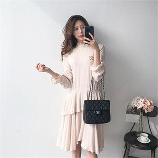 Frill-neck Ruffle-tiered Dress