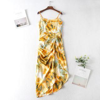 Spaghetti Strap Tie Dye Asymmetrical Sheath Dress