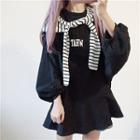 Lettering Long-sleeve Dress With Striped Cape