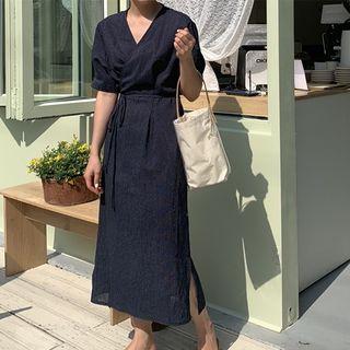 Short-sleeve Midi Wrap Dress