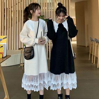 Lace Panel Midi Pullover Dress