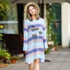 Flower Embroidered Striped Long Sleeve Dress