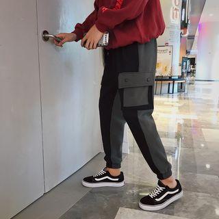 Drawstring Pocket-accent Contrast-color Cotton Pants