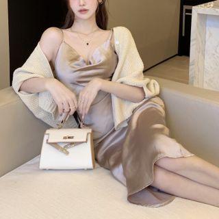 Spaghetti Strap Sheath Dress / Plain Cardigan