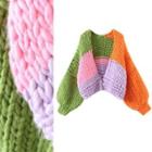 Open Front Color Block Cardigan Tangerine & Green - One Size