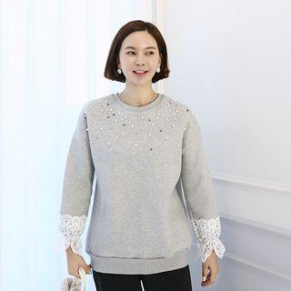Lace-detail Faux-pearl Pullover