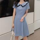 Collared Square-neck Short-sleeve A-line Dress
