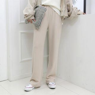 Band-waist Straight-cut Pants Yellow Green - One Size