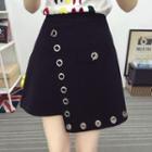 Eyelet Asymmetric Mini A-line Skirt