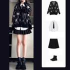Argyle Cardigan / Pleated Skirt / Shirt / Set