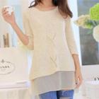 Sequined Chiffon Panel Knit Top
