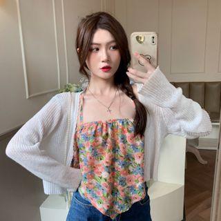 Halter Floral Top Pink & Blue Floral - White - One Size