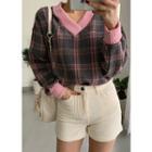 Tall Size V-neck Flannel Pullover