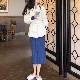 Padded Buttoned Jacket / Knit Dress