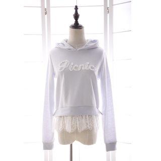Lace Hem Lettering Hoodie